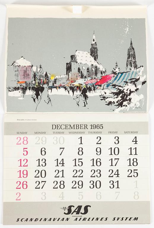 OTTO NIELSEN, kalender, SAS Scandinavian Airlines System, 1965.