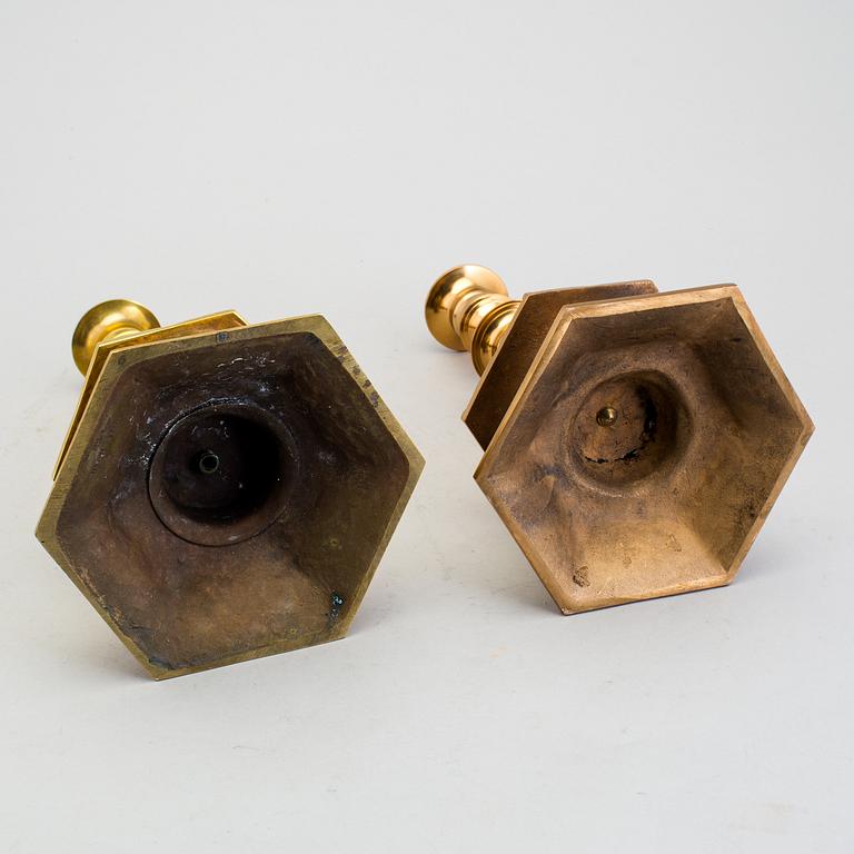 Two candlesticks, baroque, brass and iron, Ystad metal 1950th.