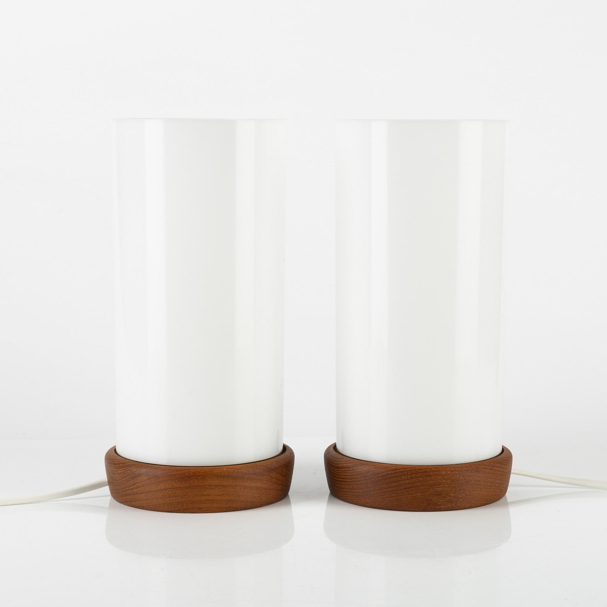 Uno & Östen Kristiansson, a pair of teak and acrylic table lights, Luxus, Vittsjö.