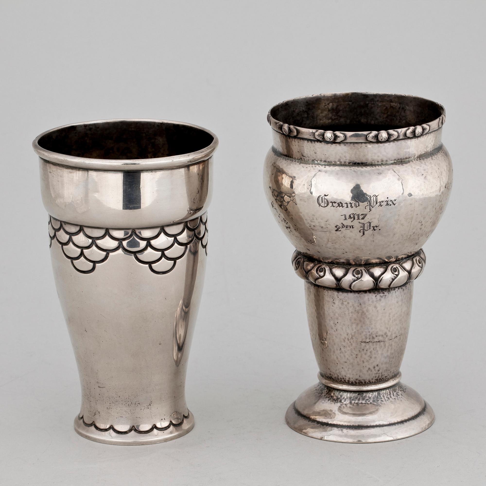 POKALER, 2 st, silver, Danmark 1900-talets första hälft.