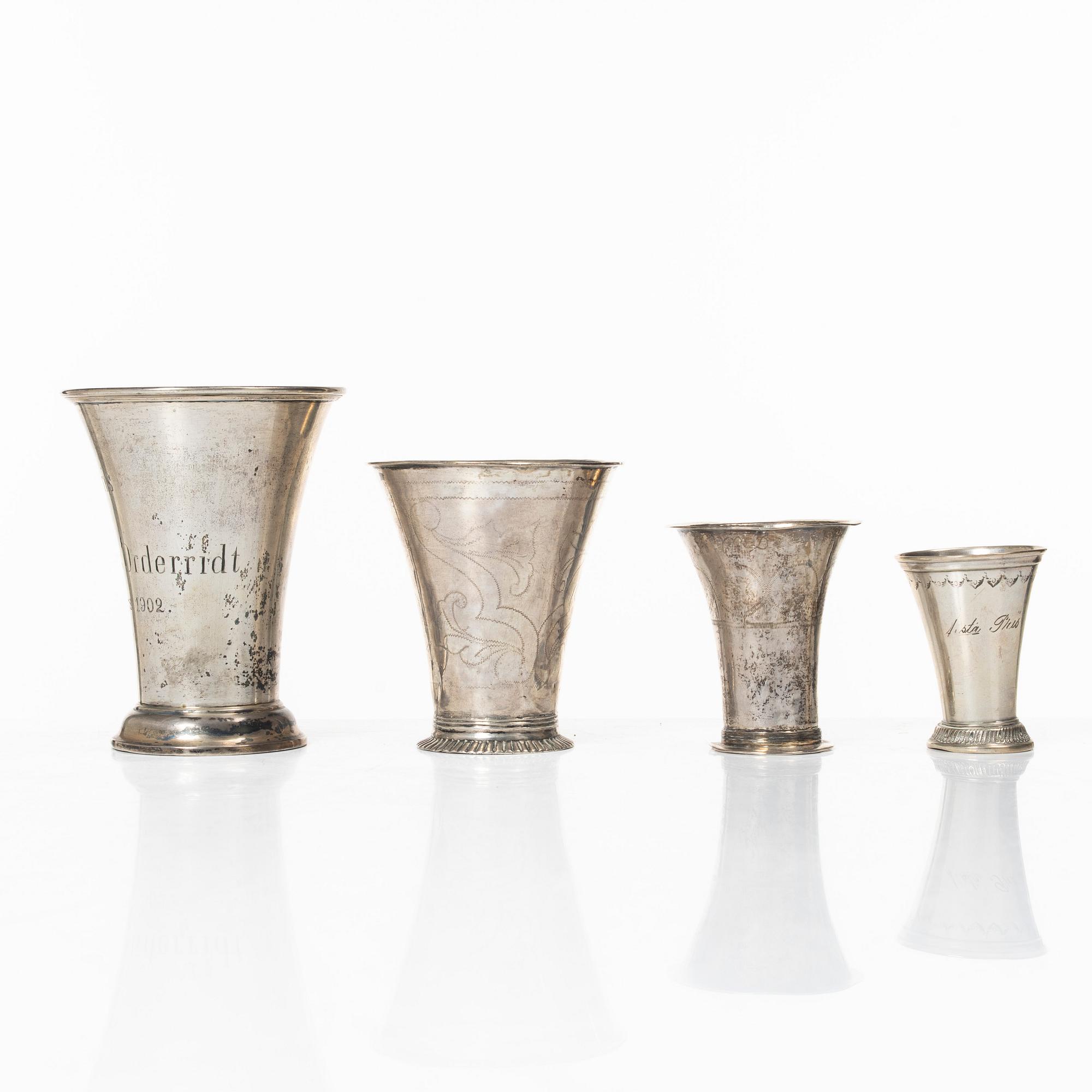 Four Swedish silver beakers, 18th-19th century.