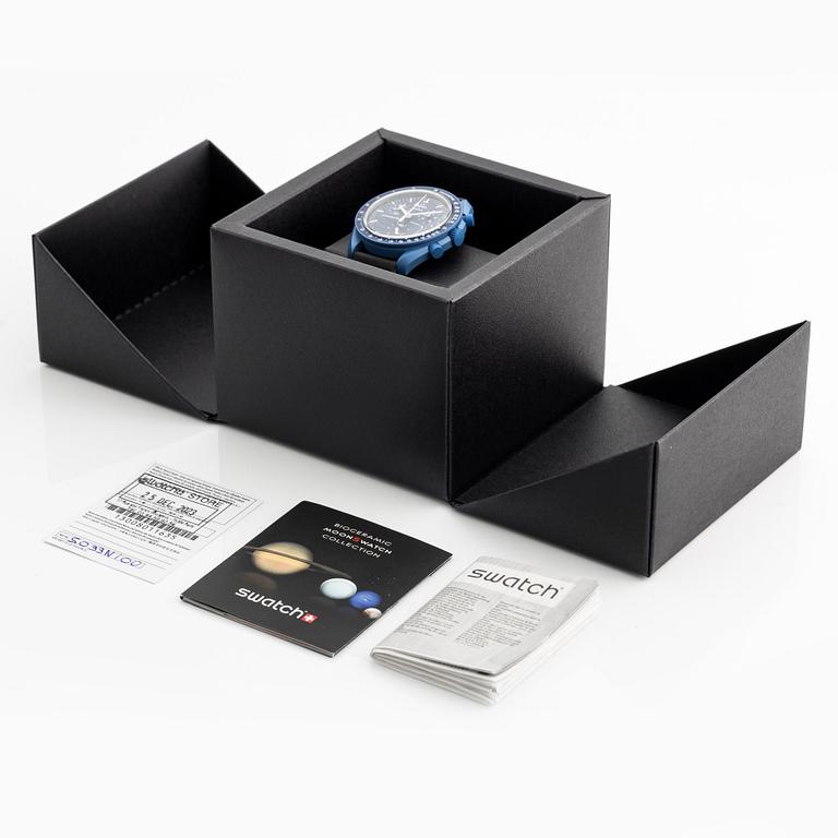 Swatch/Omega, MoonSwatch, Mission to Neptune, chronograph, wristwatch, 42 mm.
