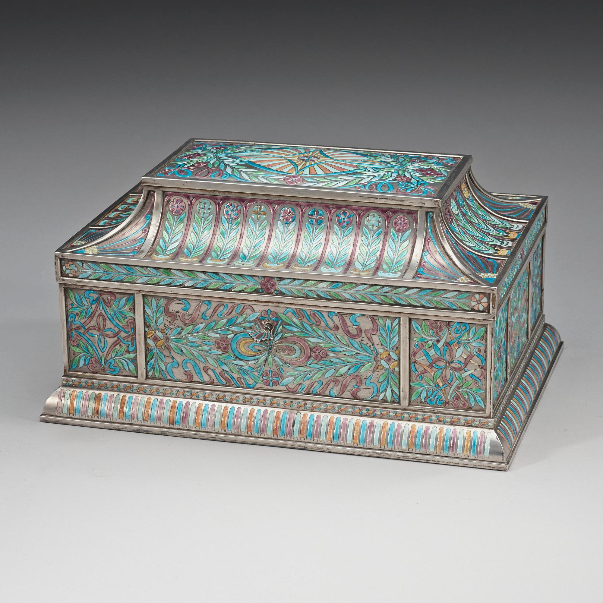 A Ferdinand Boberg Art Nouveau silver and enamel jewelry box, CG Hallberg, Stockholm 1909.