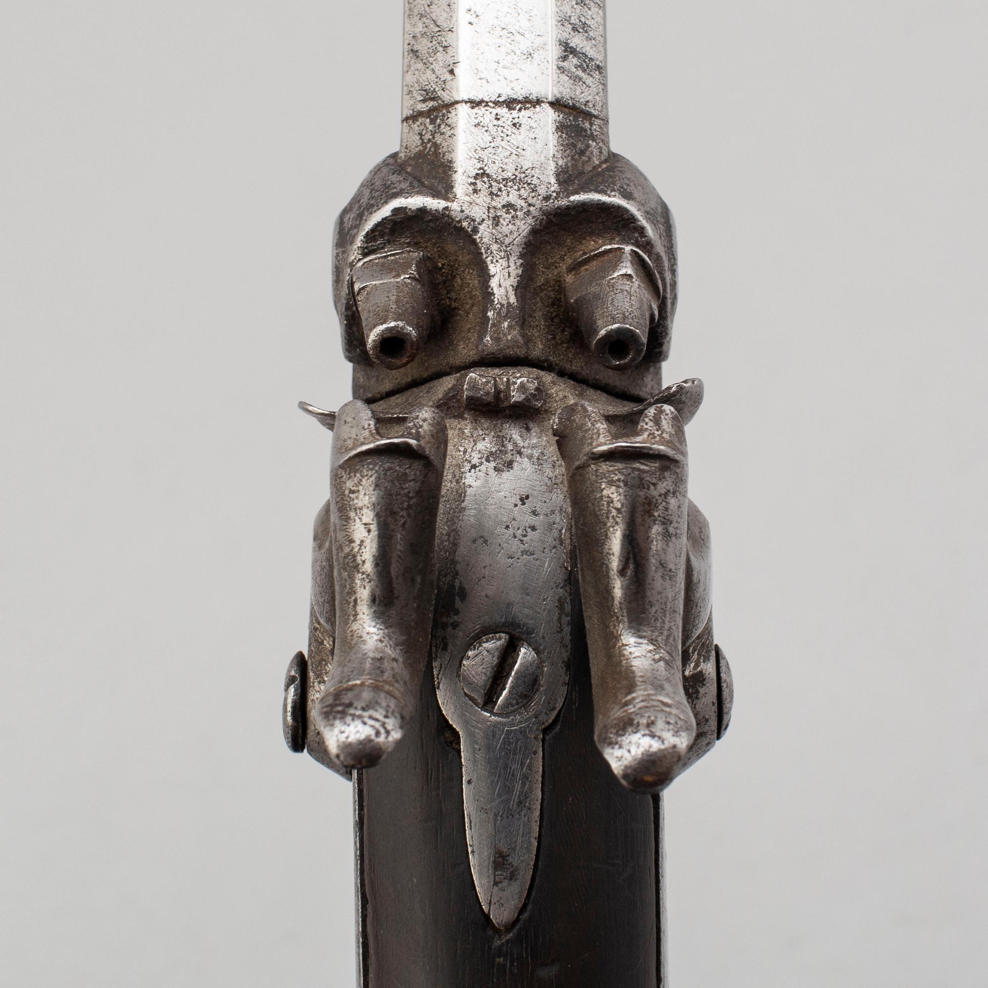 SLAGLÅSPISTOL, dubbelpipig bockmodell, 1800-talets andra hälft.