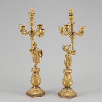 KANDELABRAR, ett par, senempire, 1800-tal.