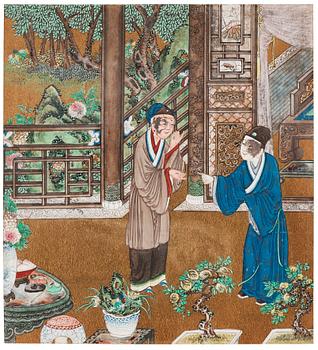 Kinesisk konstnär, färg och tusch på papper, nio stycken. Qingdynastin, 1800-tal.