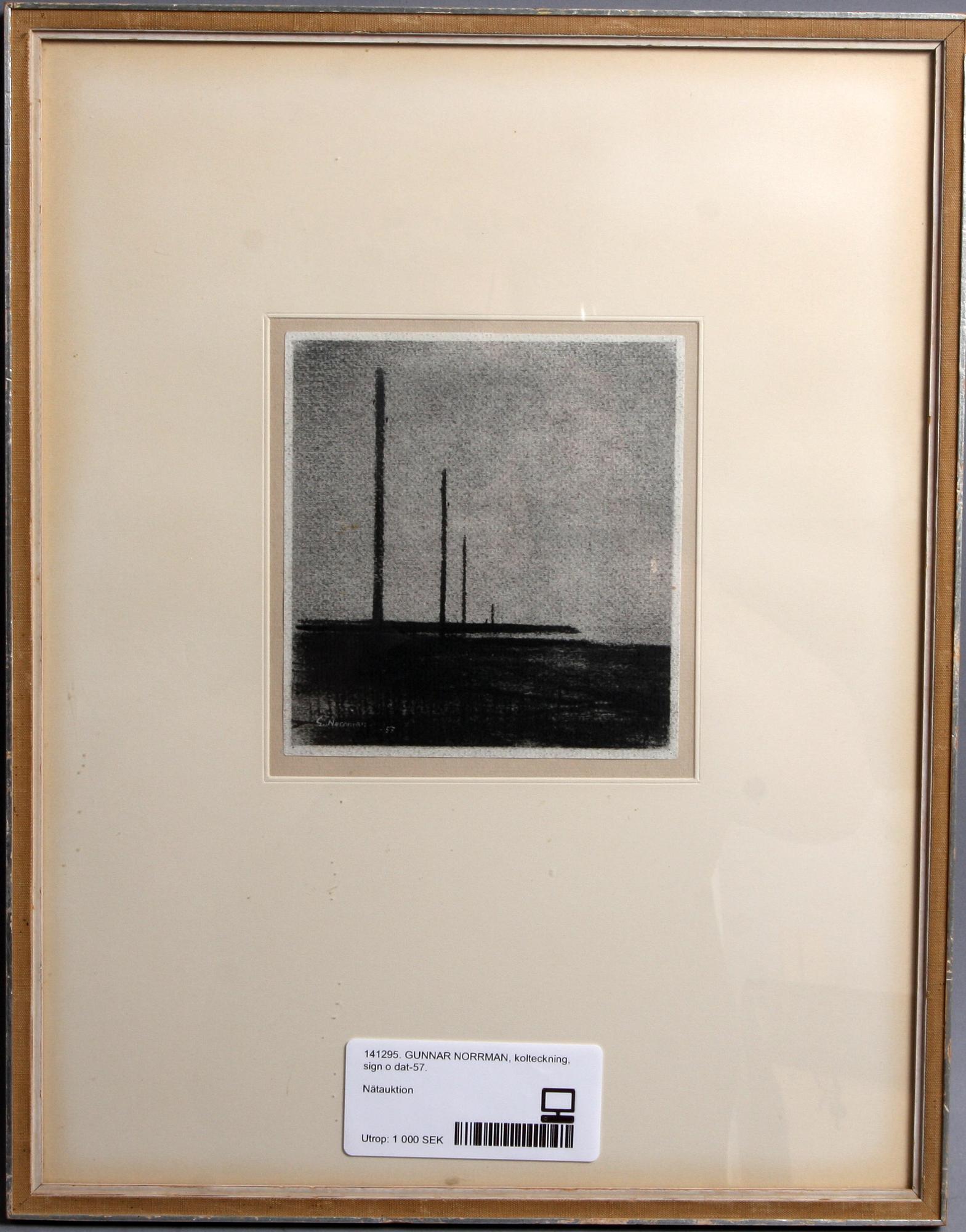 GUNNAR NORRMAN, kolteckning, sign o dat-57.