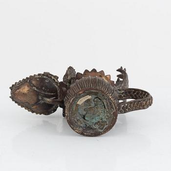 A group of three Indian bronze figures and an ewer, 20th century.