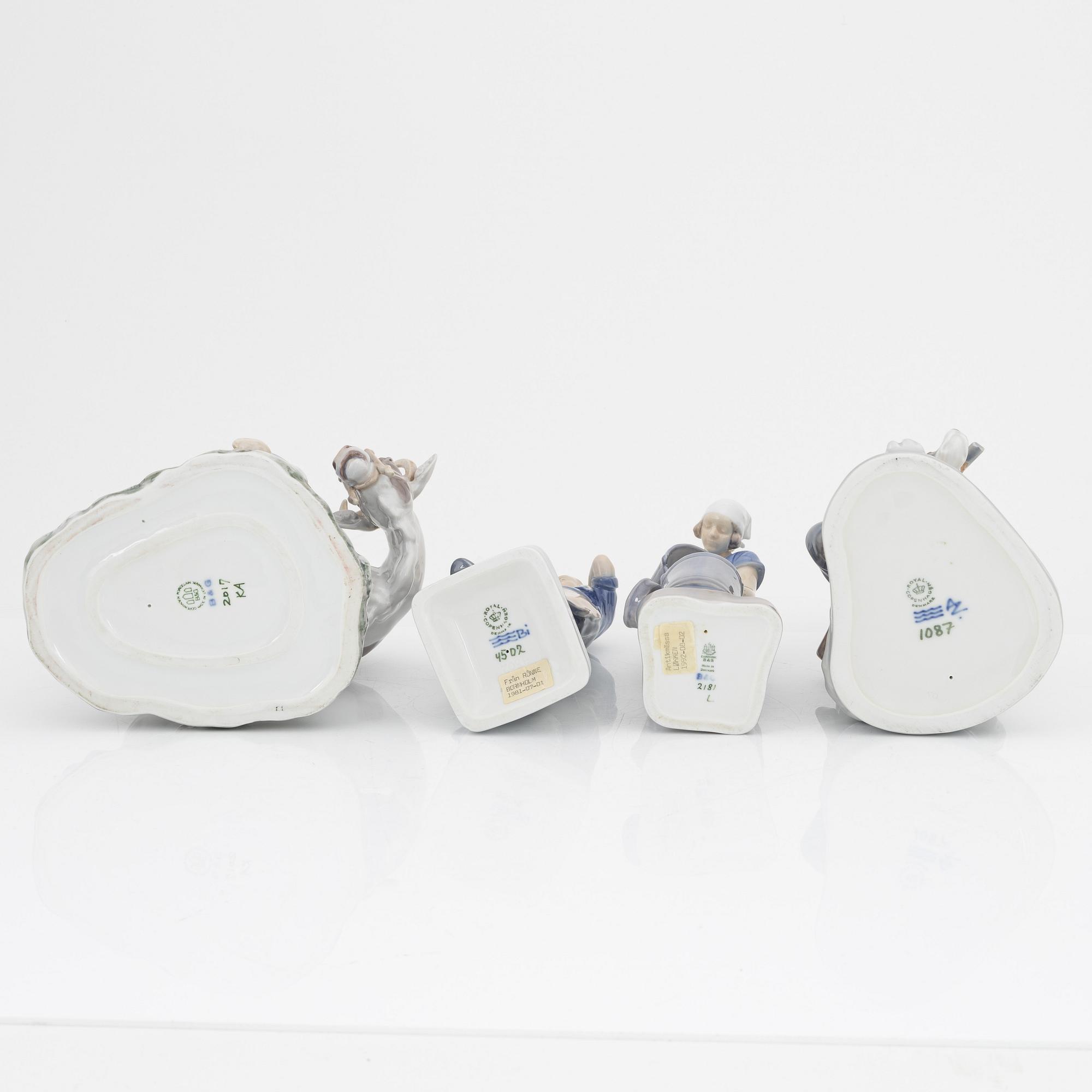 Figuriner 4 st, porslin, Royal Copenhagen (2) och Bing & Gröndahl (2).