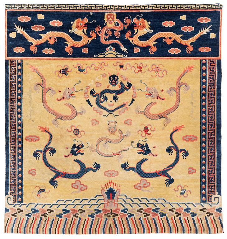 A Ningxia banner rug, Northern China, late Qing dynasty, c. 230x222 cm.