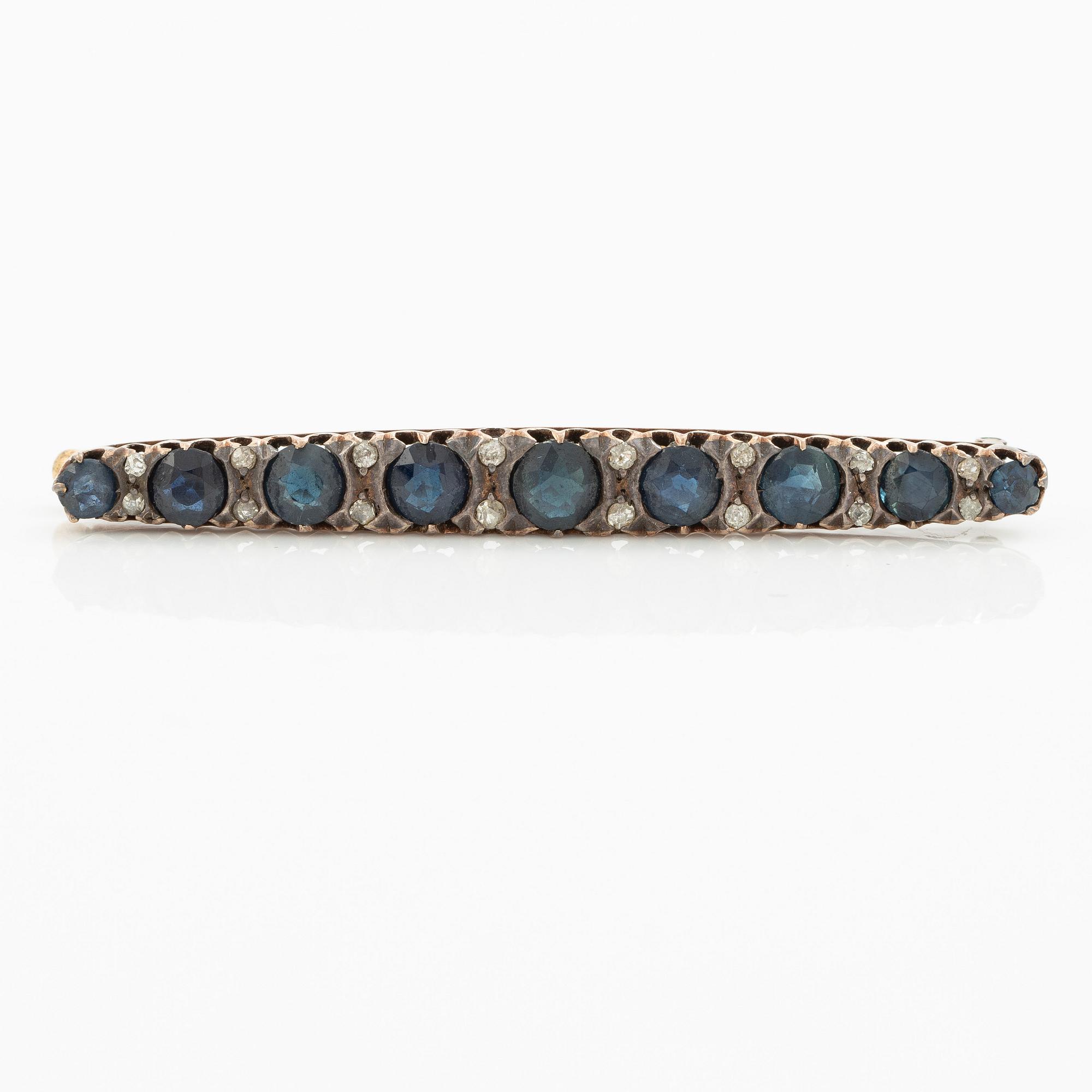 Brooch, 14K gold with sapphires and old-cut diamonds.