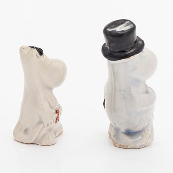 Leo Tykkyläinen, two 1950s ceramic Moomin figurines, Finland.