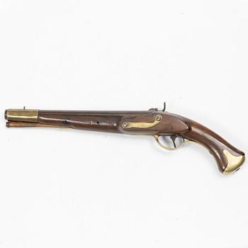 A military percussion pistol 19th century. Converted from flintlock, marked Malherbes, fabr d'armes a Liege.