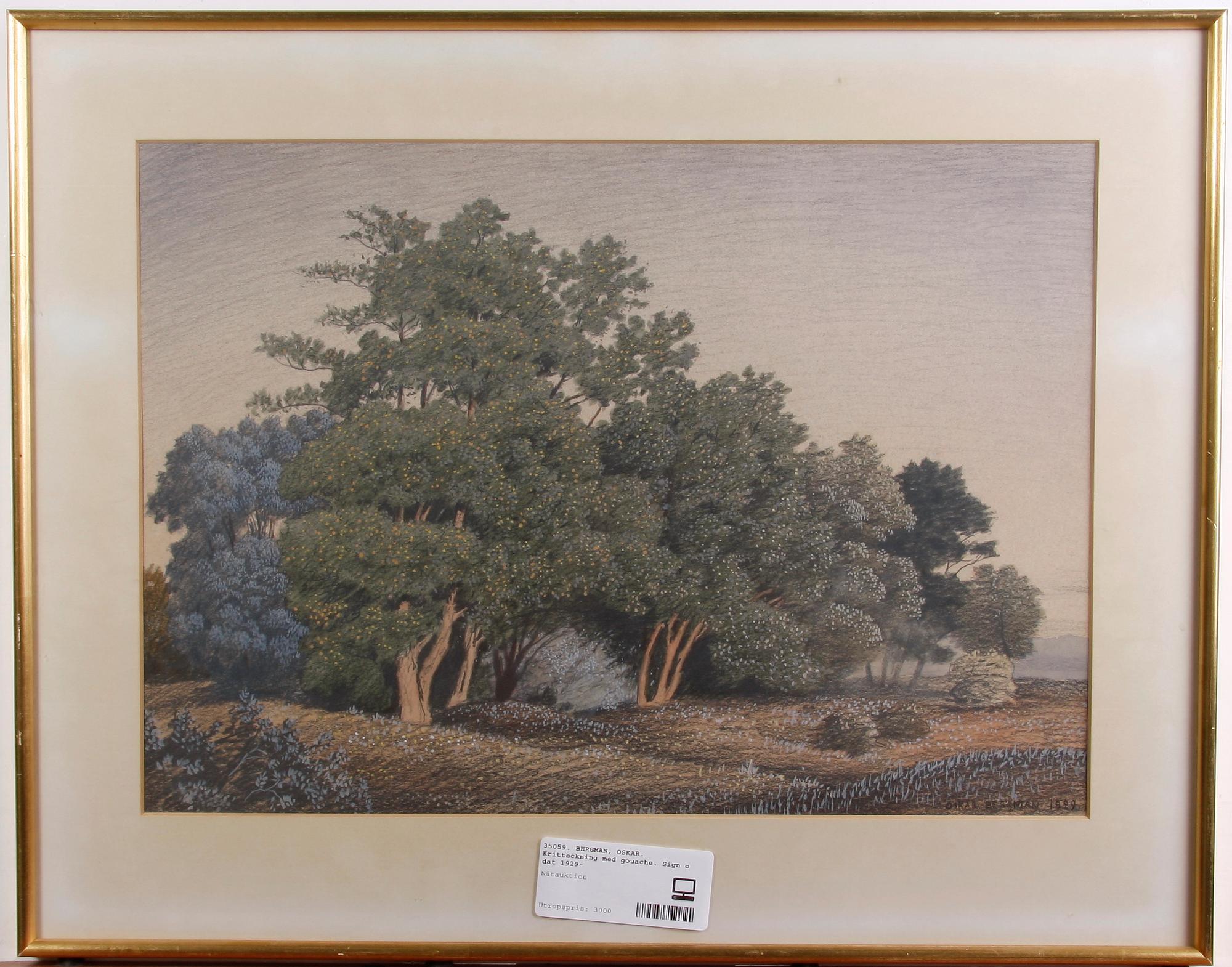 BERGMAN, OSKAR. Kritteckning med gouache. Sign o dat 1929-.