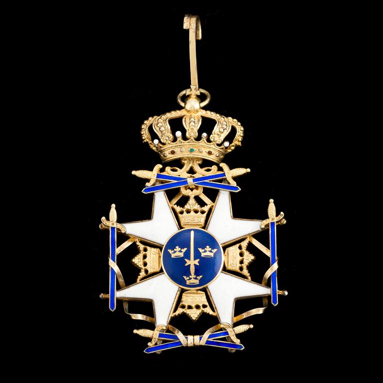 The Swedish gilded silver and enamel commander sign of the Royal Order of the Sword. Weight ca 42 grams.