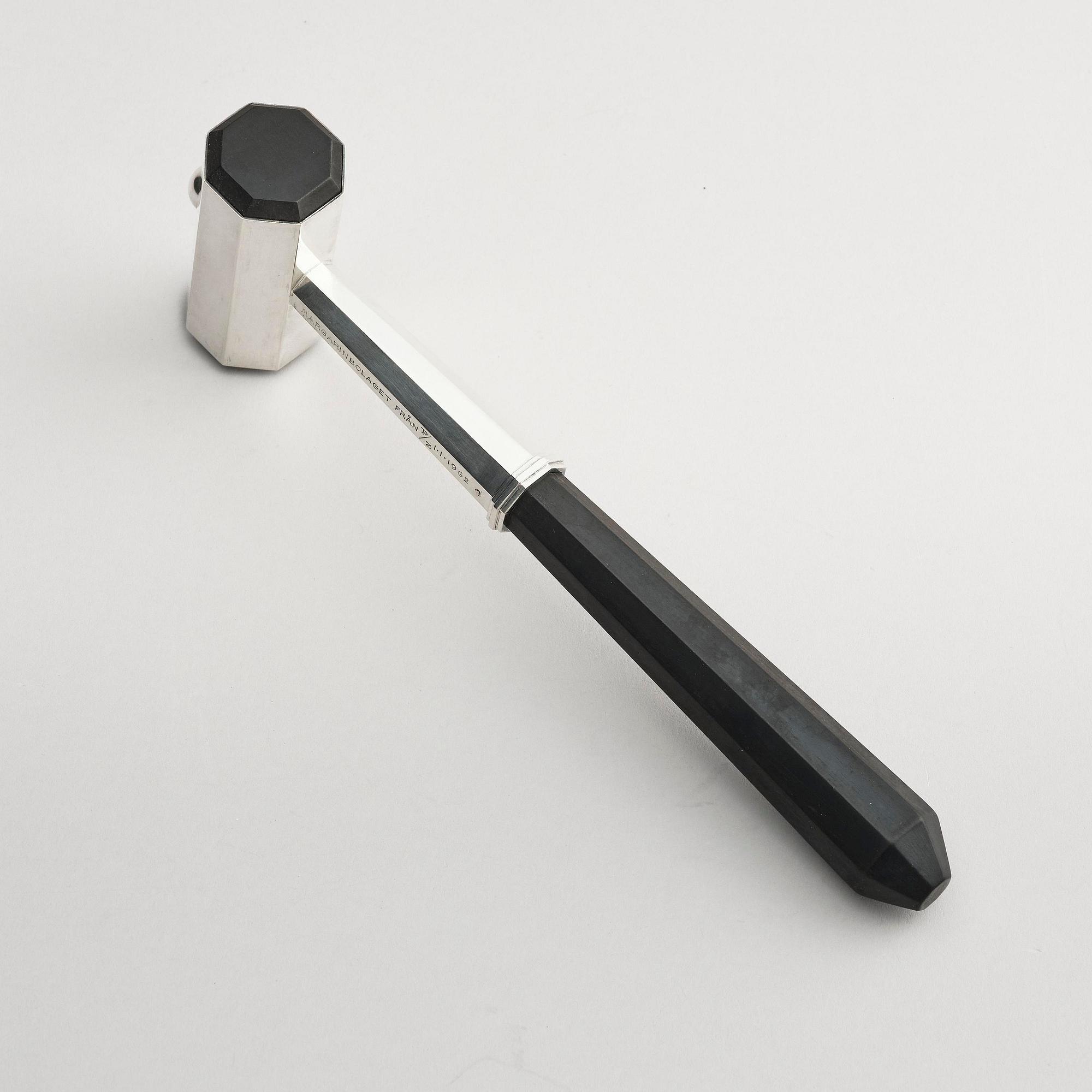 Wiwen Nilsson, a sterling silver and wood ceremonial mallet, Lund, Sweden, 1962.