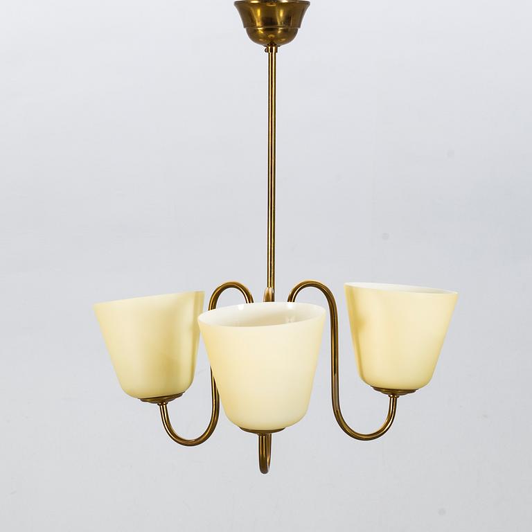 A brass and glass lamp pendant, Swedish Modern, 1940's.