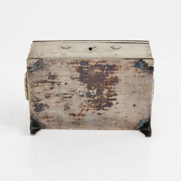 A silver chest/box, with import marks/tax marks from the Netherlands, possibly 19th century.