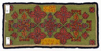 A carriage cushion, cross-stitch embroidered, Southwestern Scania, dated 1843.