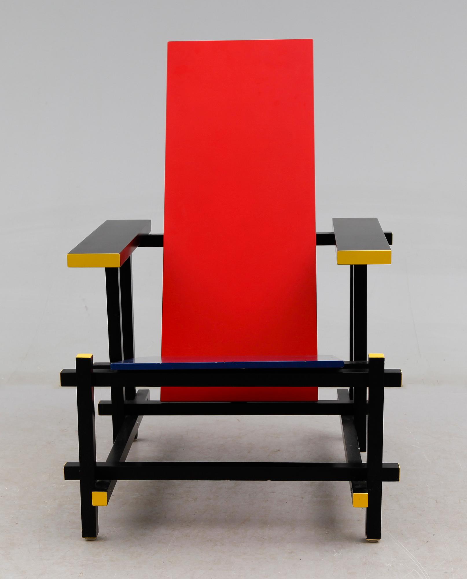 STOL, "Red / Blue chair", efter Gerrit Thomas Rietveld, 1900-talets tredje kvartal.
