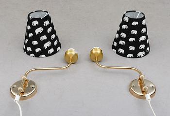 VÄGGLAMPOR, 1 par, mässing, Belid, 1900-talets andra hälft.