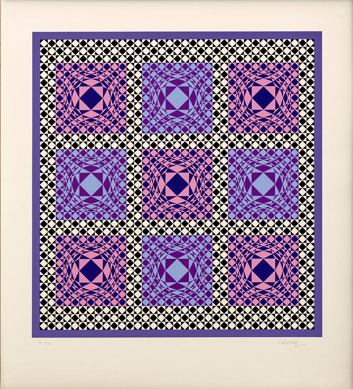 VICTOR VASARELY, "JALONS" SIX SERIGRAPH AND A PLEXIGLASS 'Optometri', NUMBERED EA 4/30 AND SIGNED.