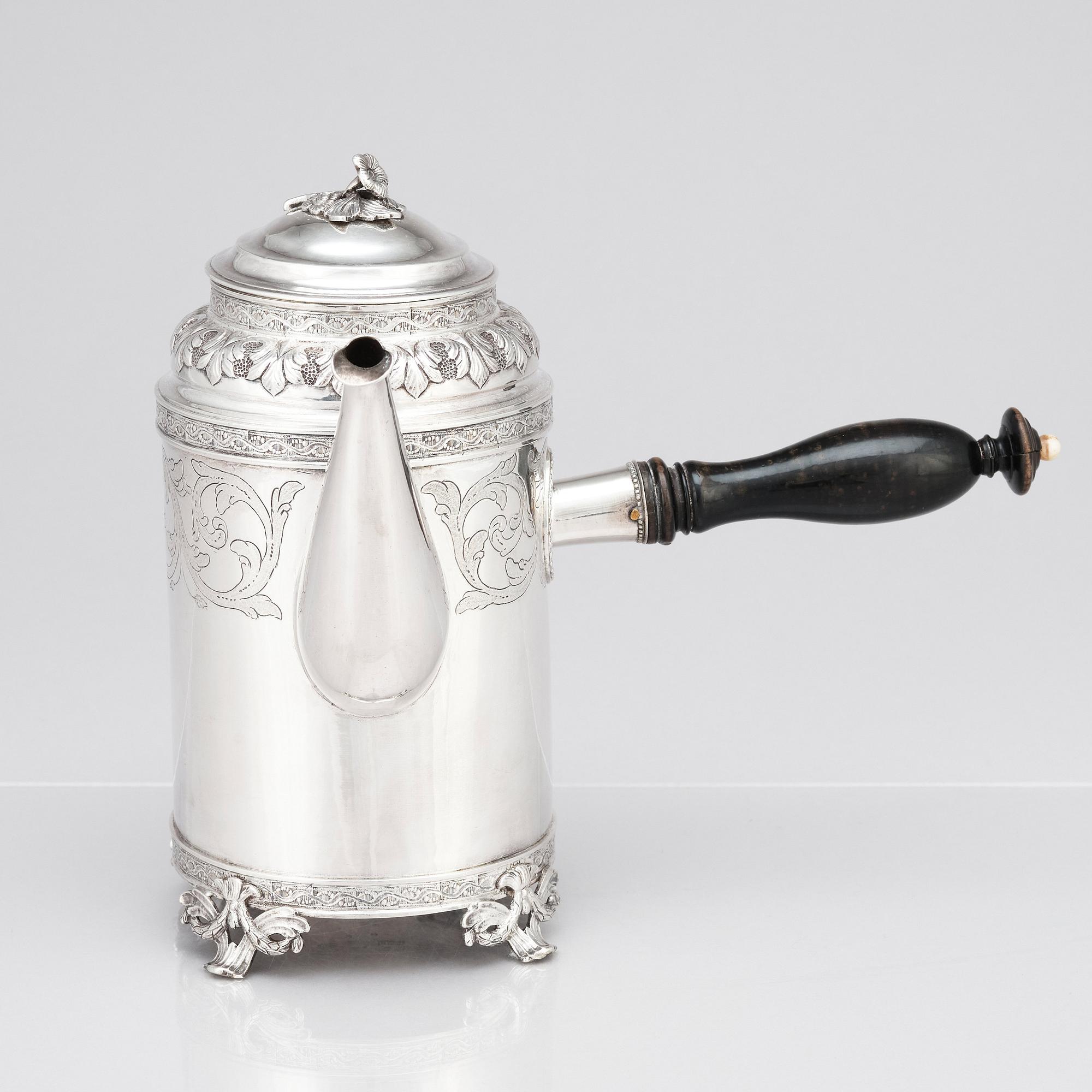 A Swedish late 18th century silver coffee pot, mark of Peter Pihl, Västervik 1798.
