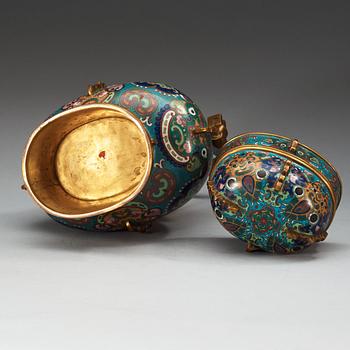 A archaistic shaped cloisonne jar with cover, Qing dynasty.