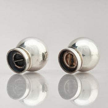 Georg Jensen, a pair of sterling silver salt shakers, model 'Pyramid/ Pyramide', design Harald Nielsen, no 632, Copenhagen after 1945.