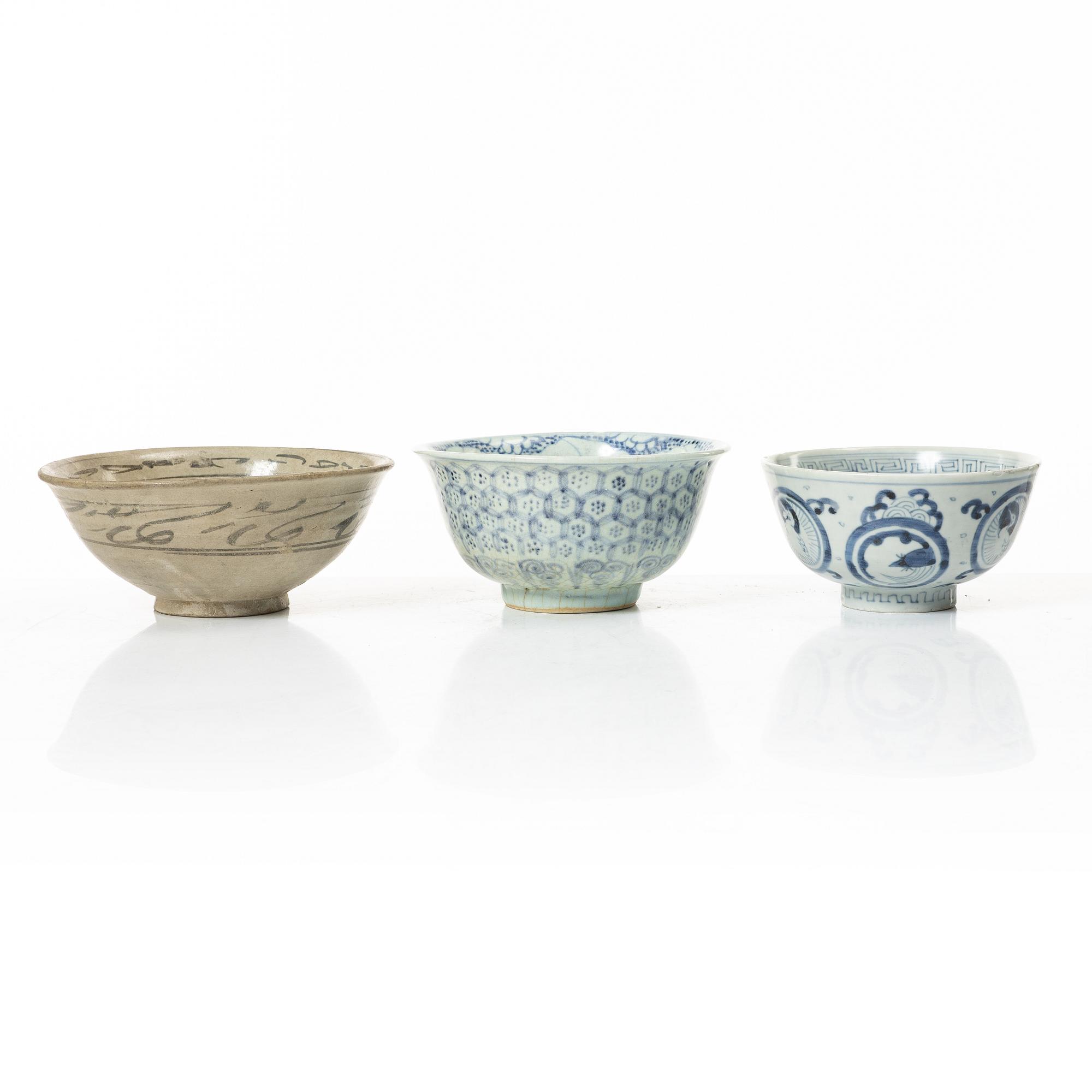 A group of blue and white porcelain, Ming dynasty (1368-1644).