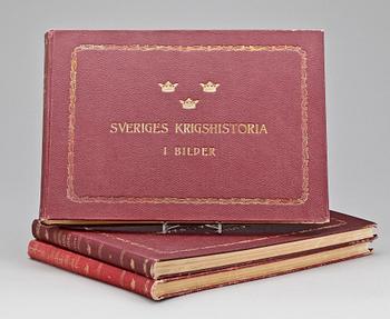 BÖCKER, 3 st, "Sveriges krigshistoria i bilder", text av Gustaf Björlin, Stockholm 1914-1919.