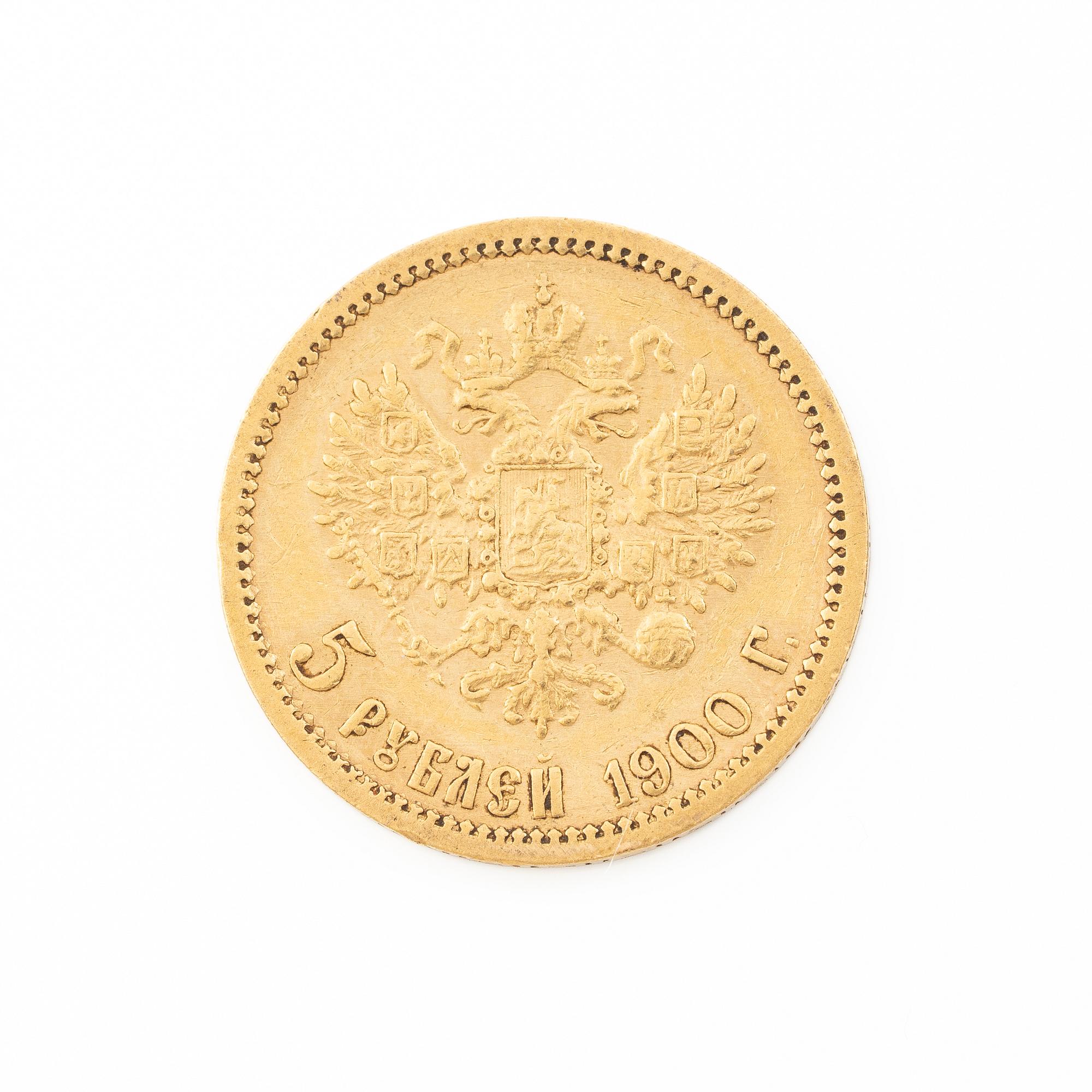 Gold coin, Nicholas II, Russia, 5 Rubles, 1900.