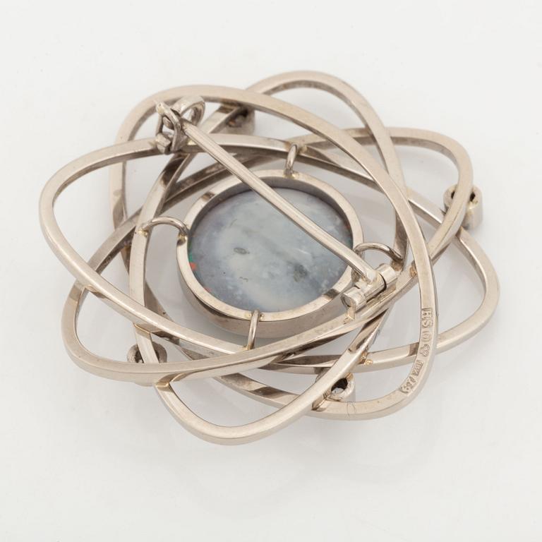 Brooch, Strömdahls, with opal and faceted white stones.