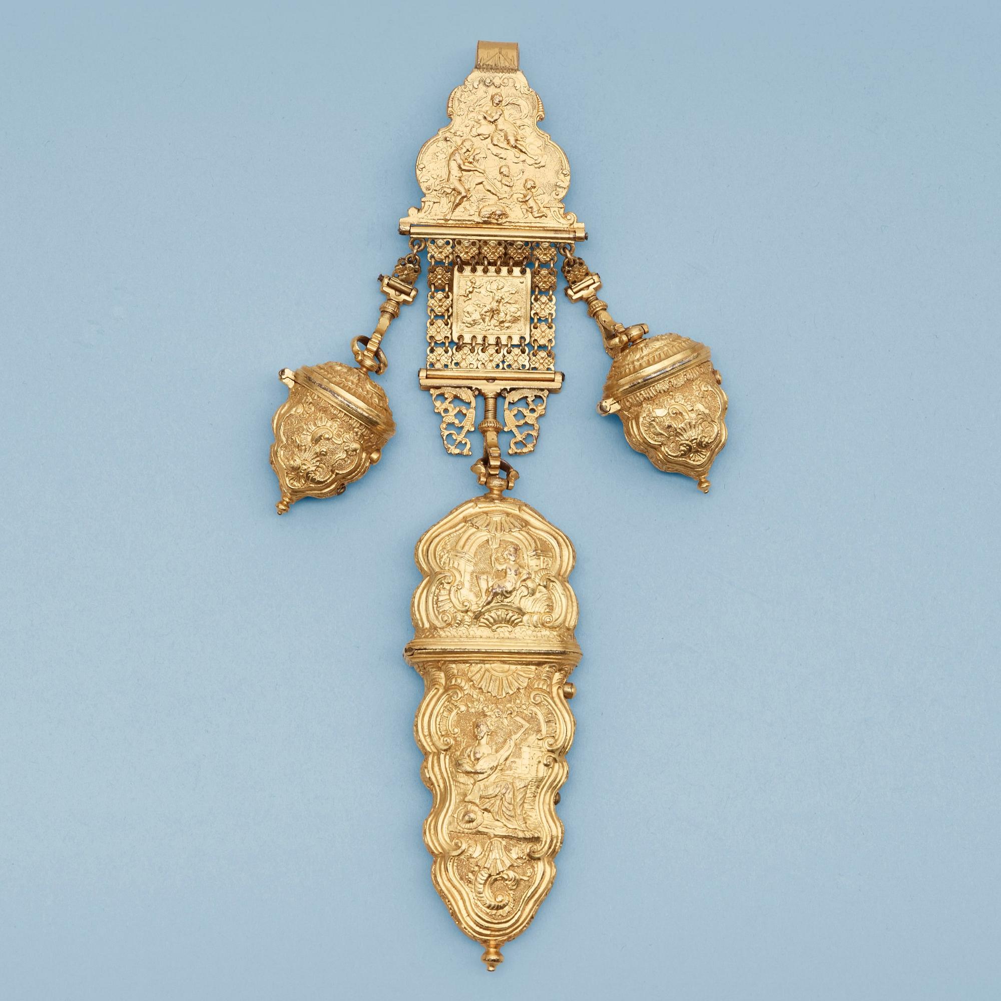 An 18th century gilt bronze chatelaine.
