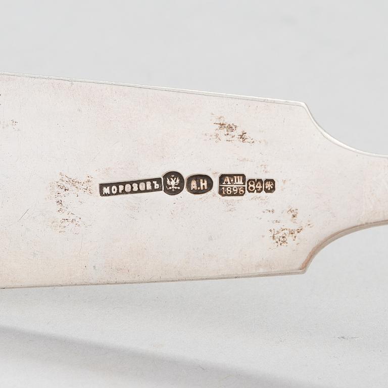A Russian silver ladle, mark of Imperial Purveyor Morozov, assay master Aleksandr Shevyakov, Saint Petersburg 1896.