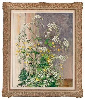 63. Olle Hjortzberg, Blomsterstilleben med smörblommor och hundlokor.