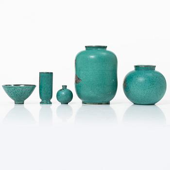 Wilhelm Kåge, A group lot of five Swedish 'Argenta' vessels, 20th century.