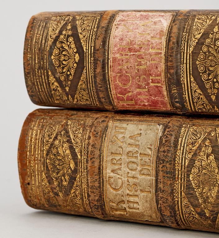BOKVERK, 2 vol, "Konung Carl den XII:tes Historia", Jöran A Nordberg, Stockholm 1740.