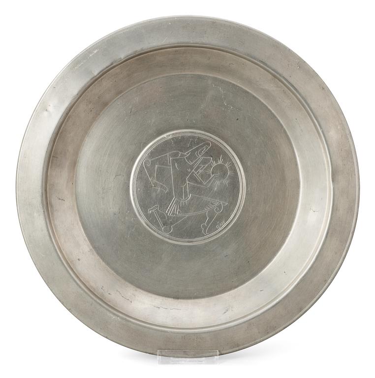 A Gösta Adrian Nilsson (GAN) pewter dish by Aastrid M Aagesen, Helsingborg 1933.