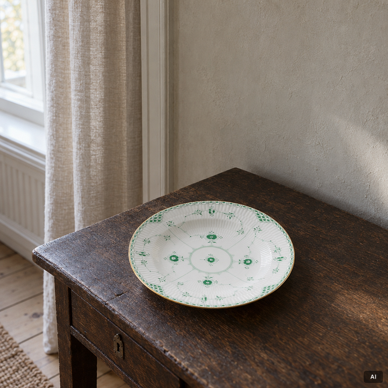 Royal Copenhagen, A green Musselmalet (green fluted) soup plate, model no 565, 1898-1923.