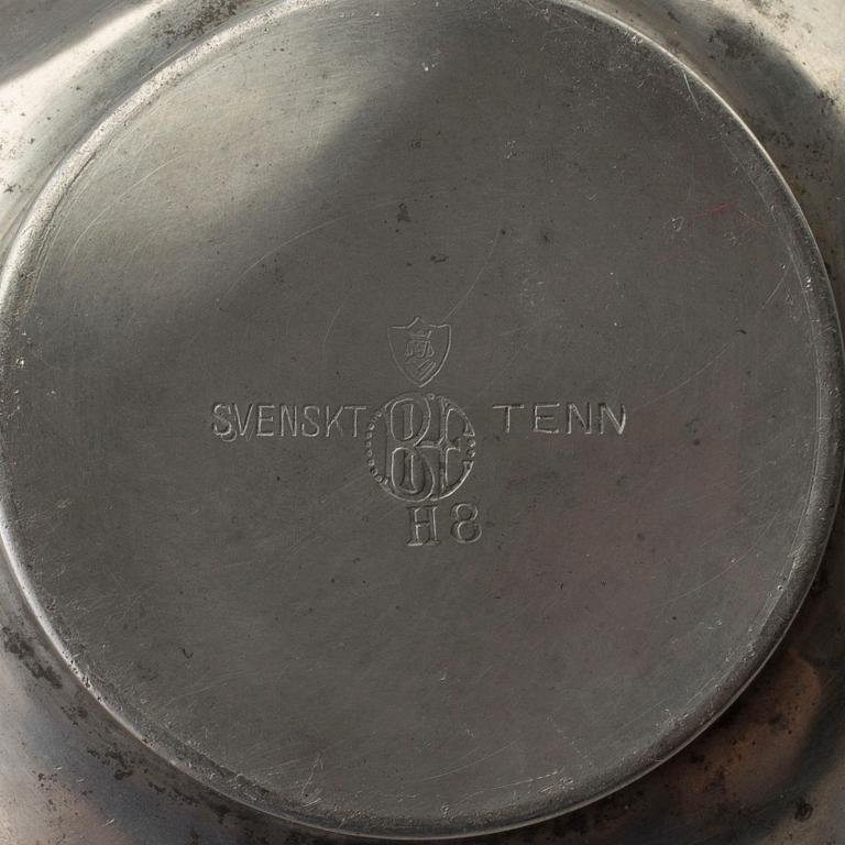 Four 1930s pewter vases, probably Sylvia Stave, two from CG Hallberg.