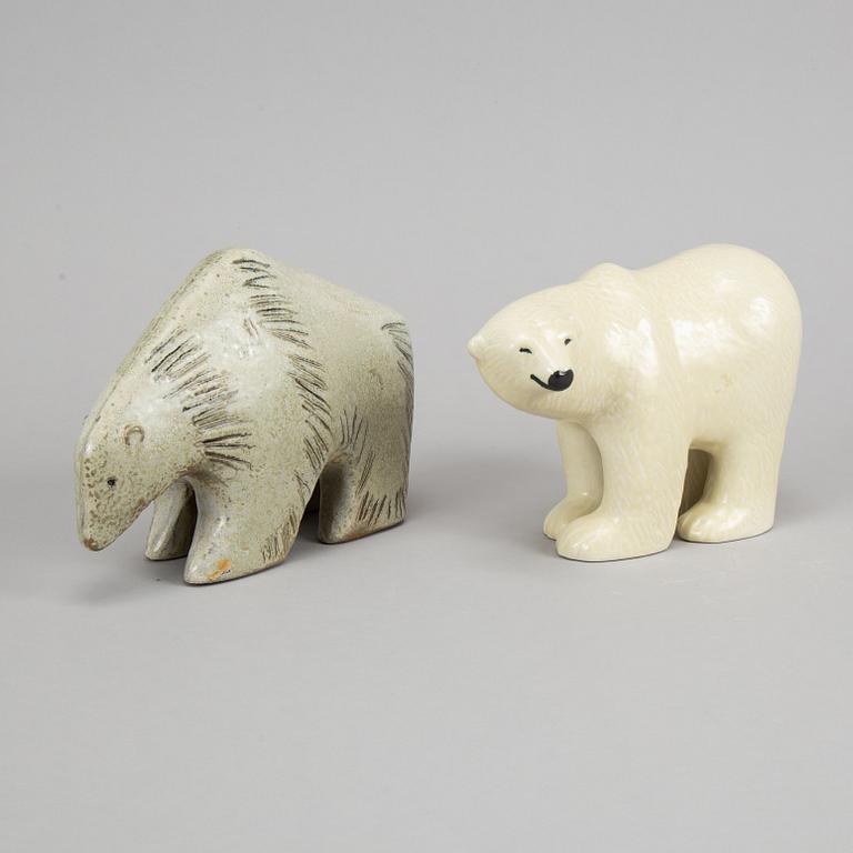 Lisa Larson, two stoneware polar bears, Gustavsberg.