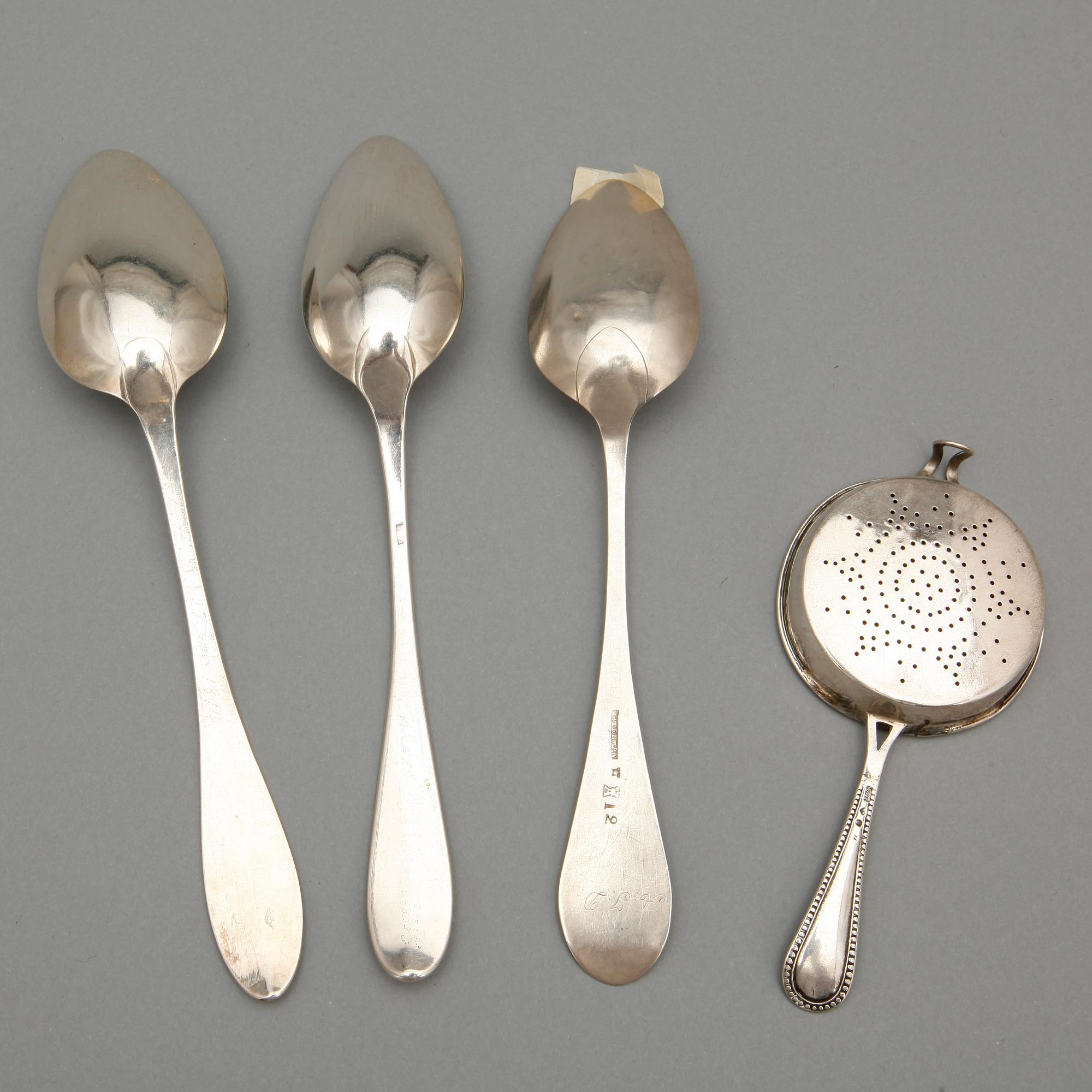 MATSKEDAR samt STRÖARE, 4 st, bland annat Österman, 1791. Vikt ca 182 g.