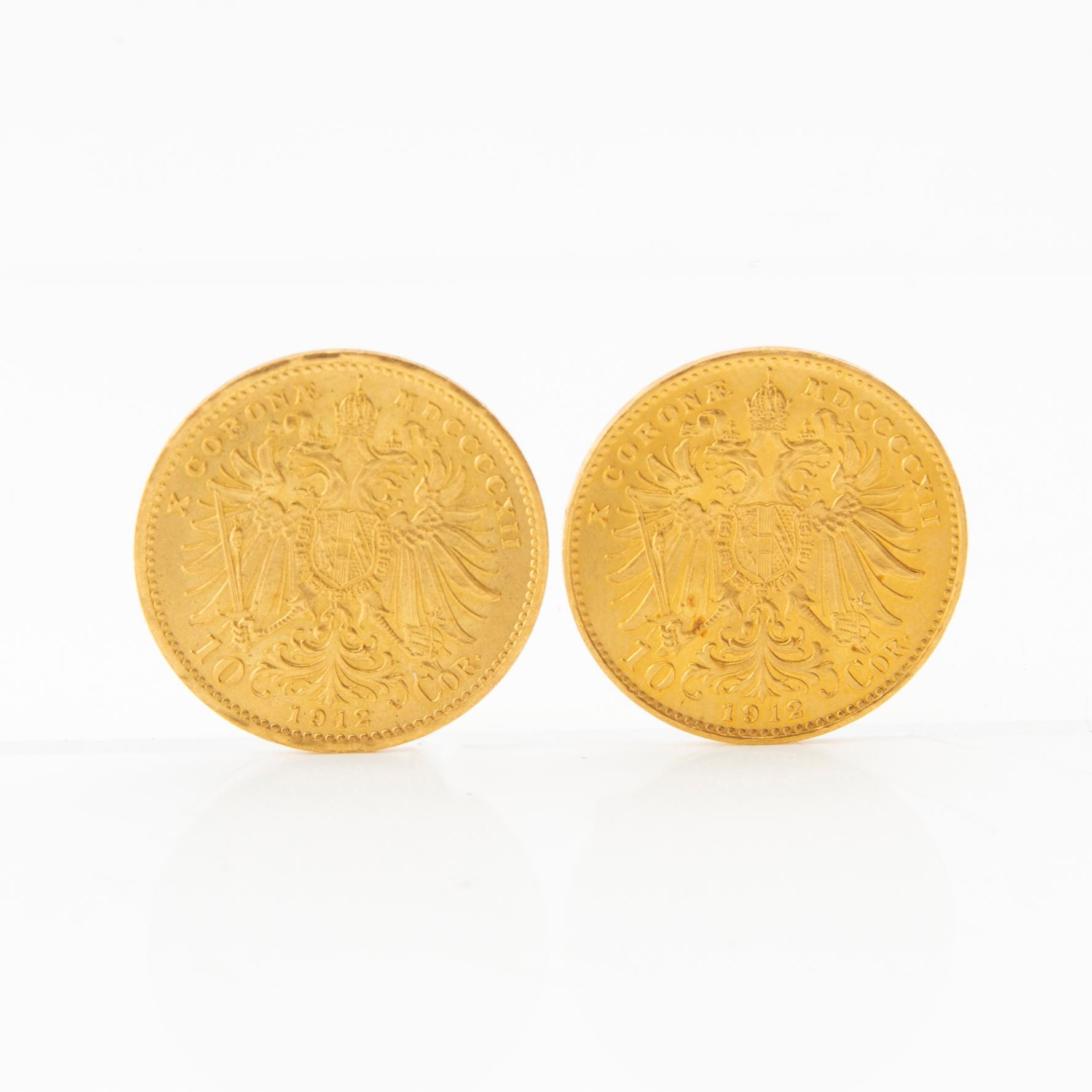 Gold coins, 2 pcs, 10 francs, 1912, Austria, Emperor Franz Joseph I.