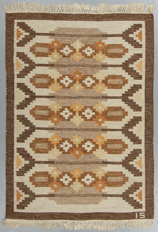 Ingegerd Silow, matto, flat weave, ca 193,5-194,5 x 137-139 cm, signed IS.