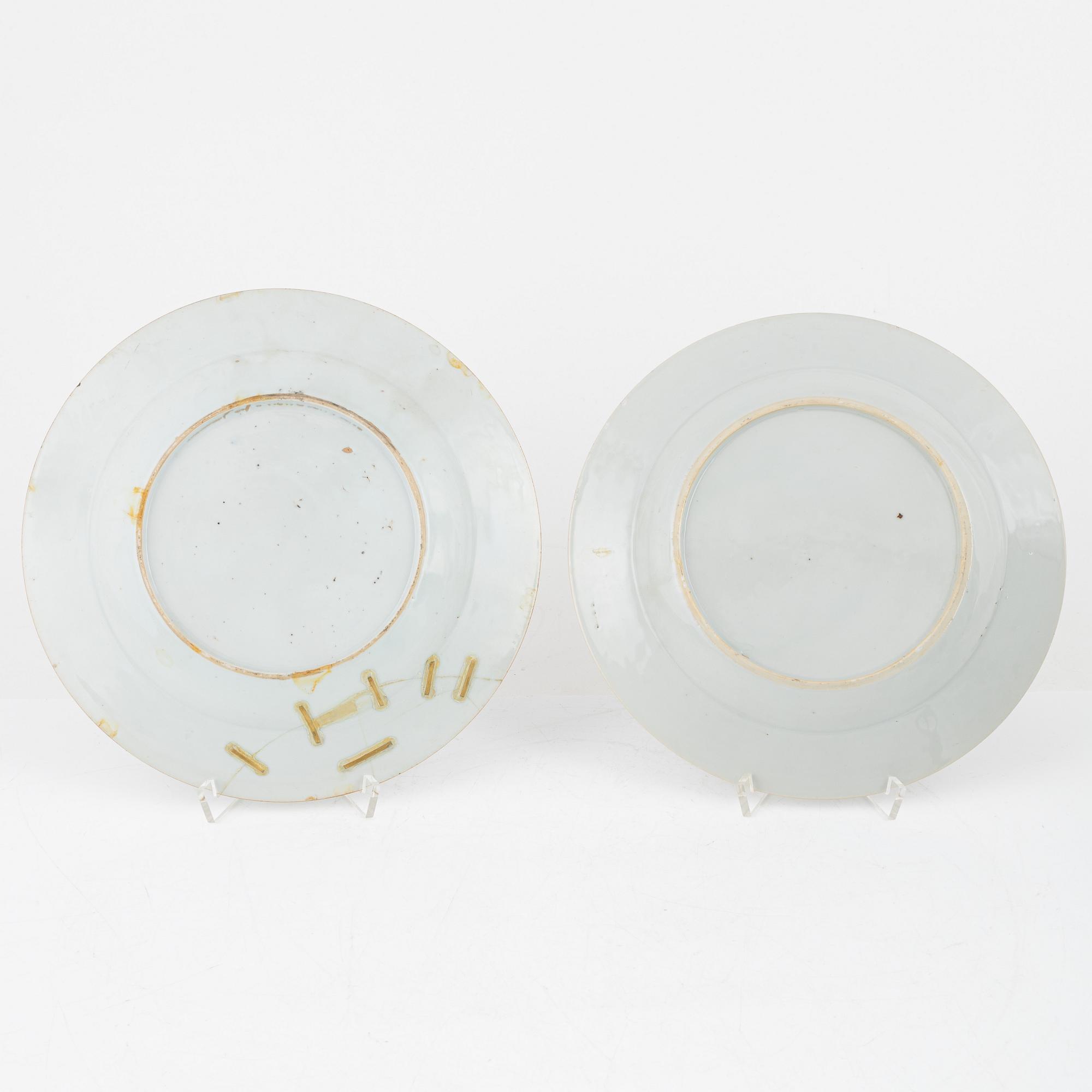 Five porcelain plates, China, 18th century and late Qing dynasty.