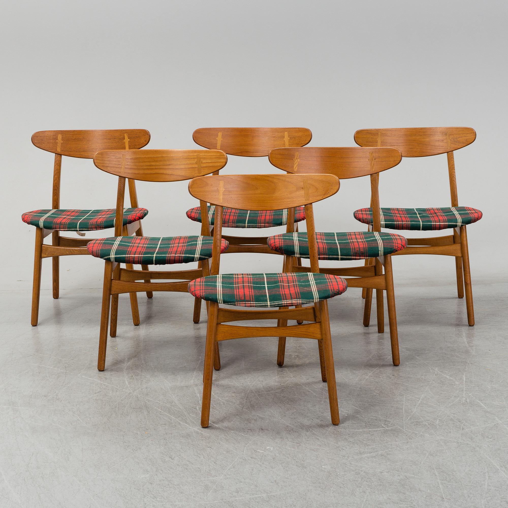 HANS J WEGNER, stolar, 6 st, "CH-30", "Spisestolen", Carl Hansen & Son, Danmark.