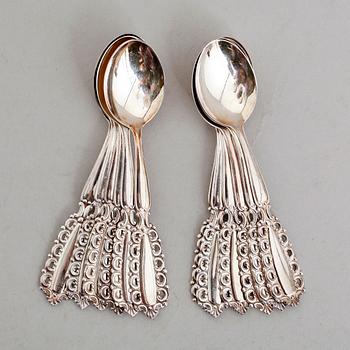 MOCKASKEDAR, 12 st, silver, modell Carmen, GAB, Stockholm 1964. Vikt ca 98 gram.