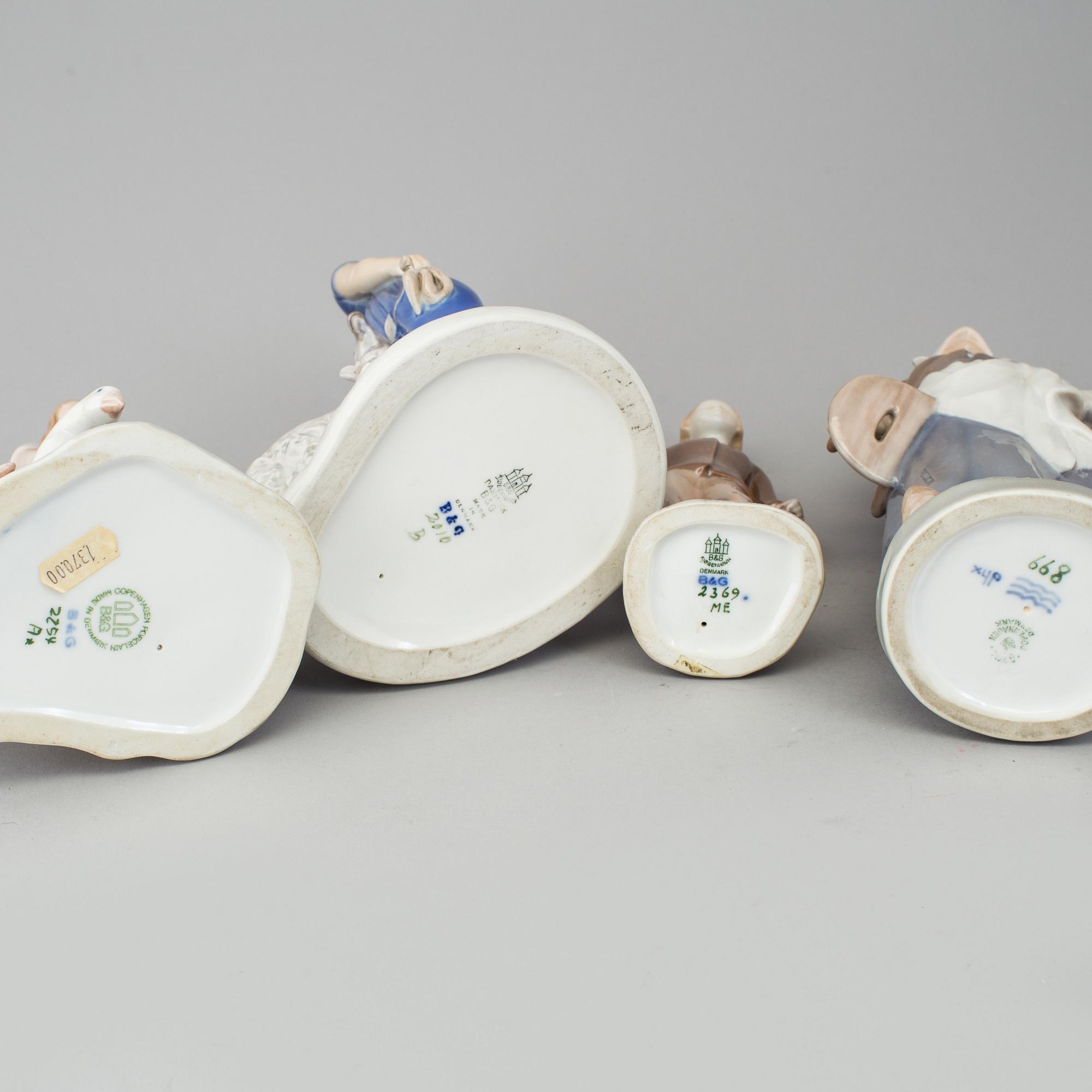 BING & GRØNDAHL & ROYAL COPENHAGEN, 4 porcelain figurines, late 20 th century.