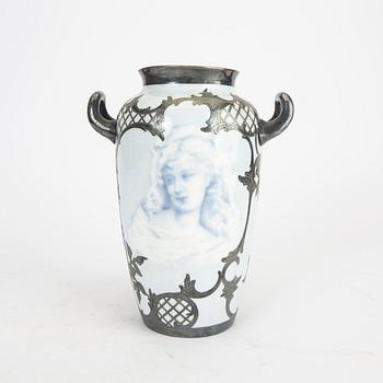 A Rosenthal "Danmark" early 1900s porcelain and silver vase.